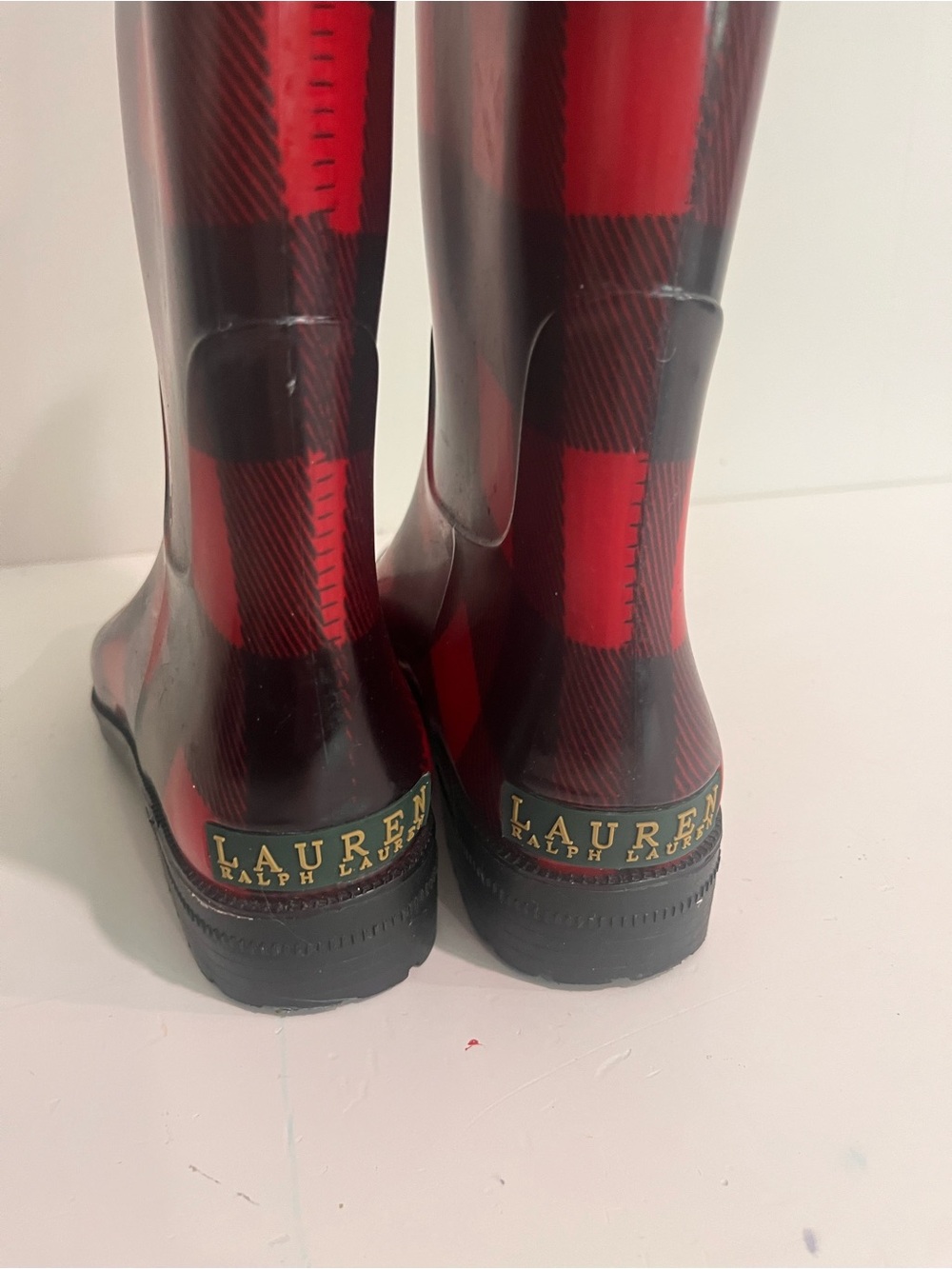 Lauren Ralph Lauren Red Black Buffalo Plaid Rain Boots Size 8 - Picture 2 of 13